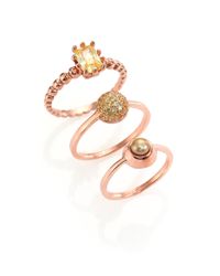 Eddie Borgo | Pink Collage 4mm Tan Round Freshwater Pearl & Crystal Ring Set | Lyst