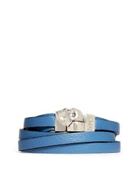 Alexander McQueen | Blue Triple Strap Skull Leather Bracelet | Lyst