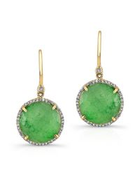 Anne Sisteron - Green 14kt Yellow Gold Jade Diamond Round Earrings - Lyst