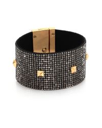 ABS By Allen Schwartz | Black Bitter Not Sweet Pavé Studded Suede Wrap Bracelet | Lyst