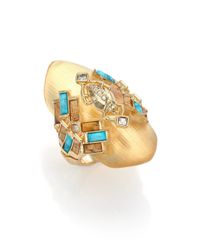 Alexis Bittar | Blue Phoenix Deco Lucite, Turquoise Howlite, Jasper & Crystal Beetle Shield Ring | Lyst