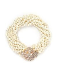 Kenneth Jay Lane | White Crystal Pavé Floral Clasp Glass Pearl Necklace | Lyst