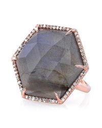 Anne Sisteron - Gray 14kt Rose Gold Labradorite Diamond Hexagon Cocktail Ring - Lyst