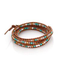 Chan Luu | Brown Turquoise & Mother-of-pearl Leather Multi-row Beaded Wrap Bracelet | Lyst