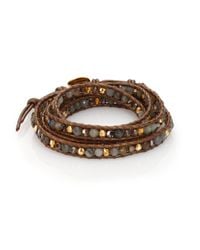 Chan Luu | Brown Mystic Labradorite, Crystal & Leather Multi-row Beaded Wrap Bracelet | Lyst