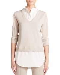 Akris Punto | Natural Poplin-inset Wool Sweater | Lyst