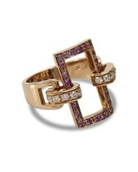Spallanzani | Metallic Rose Gold And Pink Pave Sapphires Manette Ring | Lyst