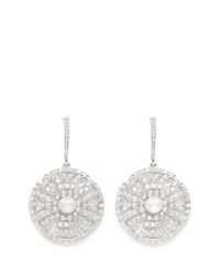 CZ by Kenneth Jay Lane | Metallic Round Pavé Mosaic Faux Pearl Dangle Earrings | Lyst