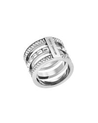 Michael Kors | Silver Pave & Baguette Barrel Ring | Lyst
