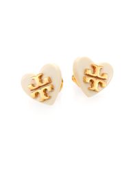 Tory Burch | Metallic Tilsim Logo Heart Stud Earrings | Lyst