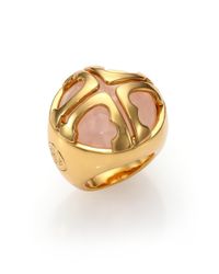 Tory Burch | Metallic Rose Quartz Logo Dome Ring | Lyst