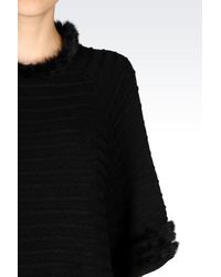 Armani Jeans | Black Poncho With Rabbit Fur Trim | Lyst