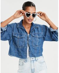 American Eagle Blue Ae Cropped Button-down Shirt