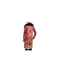 Tory burch Lamb Fur Collar Tapestry Coat in Red (Garnet) | Lyst