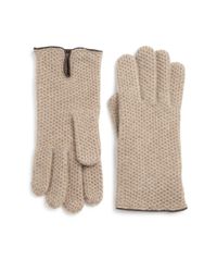 Portolano | Beige Leather-trim Honeycomb Stitched Cashmere Gloves | Lyst