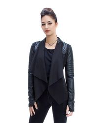 Blanc and noir Drape Front Jacket In Black in Black | Lyst