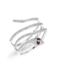 Anne Sisteron - Multicolor 14kt White Gold Ruby Eye Diamond Wrap Snake Ring - Lyst