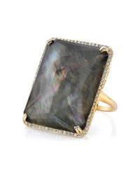 Anne Sisteron - Metallic 14kt Yellow Gold Black Mother Of Pearl Rectangle Diamond Cocktail Ring - Lyst