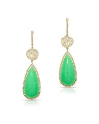 Anne Sisteron - Green 14kt Yellow Gold Chrysoprase And Diamond Slice Drop Earrings - Lyst