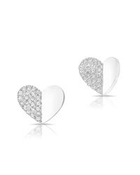 Anne Sisteron - 14kt White Gold Half Diamond Folded Heart Stud Earrings - Lyst