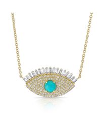 Anne Sisteron - Metallic 14kt Yellow Gold Baguette Diamond And Turquoise Gypsy Necklace - Lyst