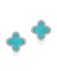 Anne Sisteron - Blue 14kt White Gold Diamond Turquoise Fleur Stud Earrings - Lyst
