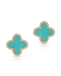 Anne Sisteron - Blue 14kt Yellow Gold Diamond Turquoise Fleur Stud Earrings - Lyst