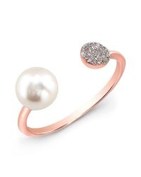 Anne Sisteron - Metallic 14kt Rose Gold Christina Pearl Diamond Disc Ring - Lyst