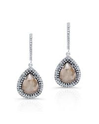 Anne Sisteron | Metallic 14kt White Gold Pear Shape Raw Diamond Double Halo Earrings | Lyst