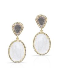Anne Sisteron | Metallic 14kt Yellow Gold Organic Moonstone And Diamond Slice Earrings | Lyst