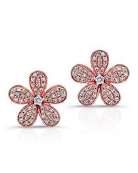 Anne Sisteron | Pink 14kt Rose Gold Diamond Flower Earrings | Lyst