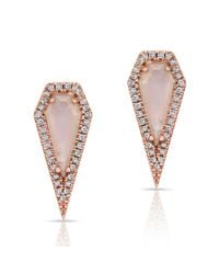 Anne Sisteron | Pink 14kt Rose Gold Moonstone Diamond Shield Earrings | Lyst