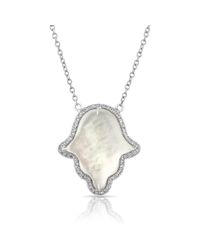 Anne Sisteron - Metallic 14kt White Gold Mother Of Pearl Hamsa Pendant Necklace - Lyst