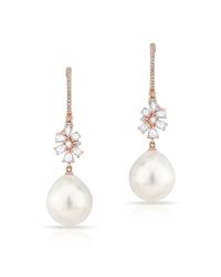 Anne Sisteron - Multicolor 14kt Rose Gold Diamond Cluster And Pearl Drop Earrings - Lyst