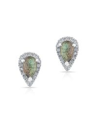 Anne Sisteron Multicolor 14kt White Gold Diamond Labradorite Pear Stud Earrings