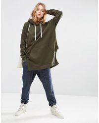 ASOS Hoodie In Longline Oversized Fit With Side Splits - Green