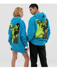 Hoodie unisexe imprimé dans le dos Collusion en coloris Blue