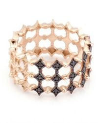 Kismet by Milka - Metallic 3 Row Black Diamond Ring in Rose Gold - Lyst