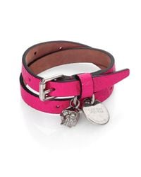 Alexander McQueen | Pink Leather Skull Wrap Bracelet | Lyst