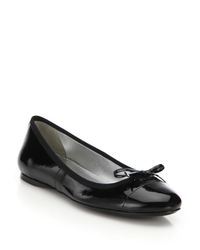 Prada | Black Patent Leather Bow Ballet Flats | Lyst