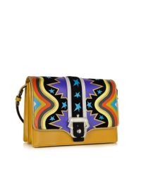 Paula Cademartori - Blue Tatiana Intarsio Big Bang Ocher Leather And Suede Shoulder Bag - Lyst
