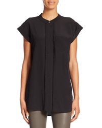VINCE | Black Frayed Silk Blouse | Lyst