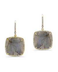 Anne Sisteron | Gray 14kt Yellow Gold Labradorite Diamond Cushion Cut Earrings | Lyst