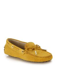 Tod's | Yellow Gommini Tie-front Nubuck Leather Drivers | Lyst