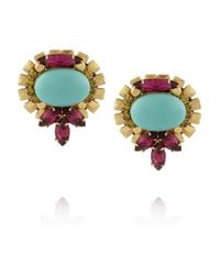 Elizabeth Cole Blue Goldplated Crystal and Cabochon Earrings