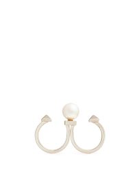 Valentino | White 'Rockstud' Pearl Two Finger Ring | Lyst