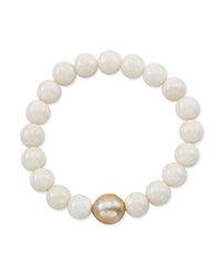 Anne Sisteron - White Buffalo Bone Stretch Bracelet With Fresh Water Pearl - Lyst