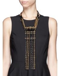 Lanvin | Metallic Leather Strap And Crystal Nutbolt Fringe Chain Necklace | Lyst