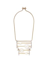 Lanvin | Metallic Cage Pearl Chain Necklace | Lyst