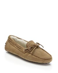 Tod's | Natural Gommini Shearling-lined Suede Drivers | Lyst